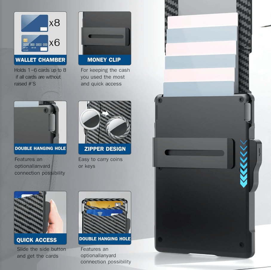 ✨AirTag Wallet - with a flip-up aluminum case, money clip, thin leather slot, credit card holder, RFID protection, minimalist bifold wallet.